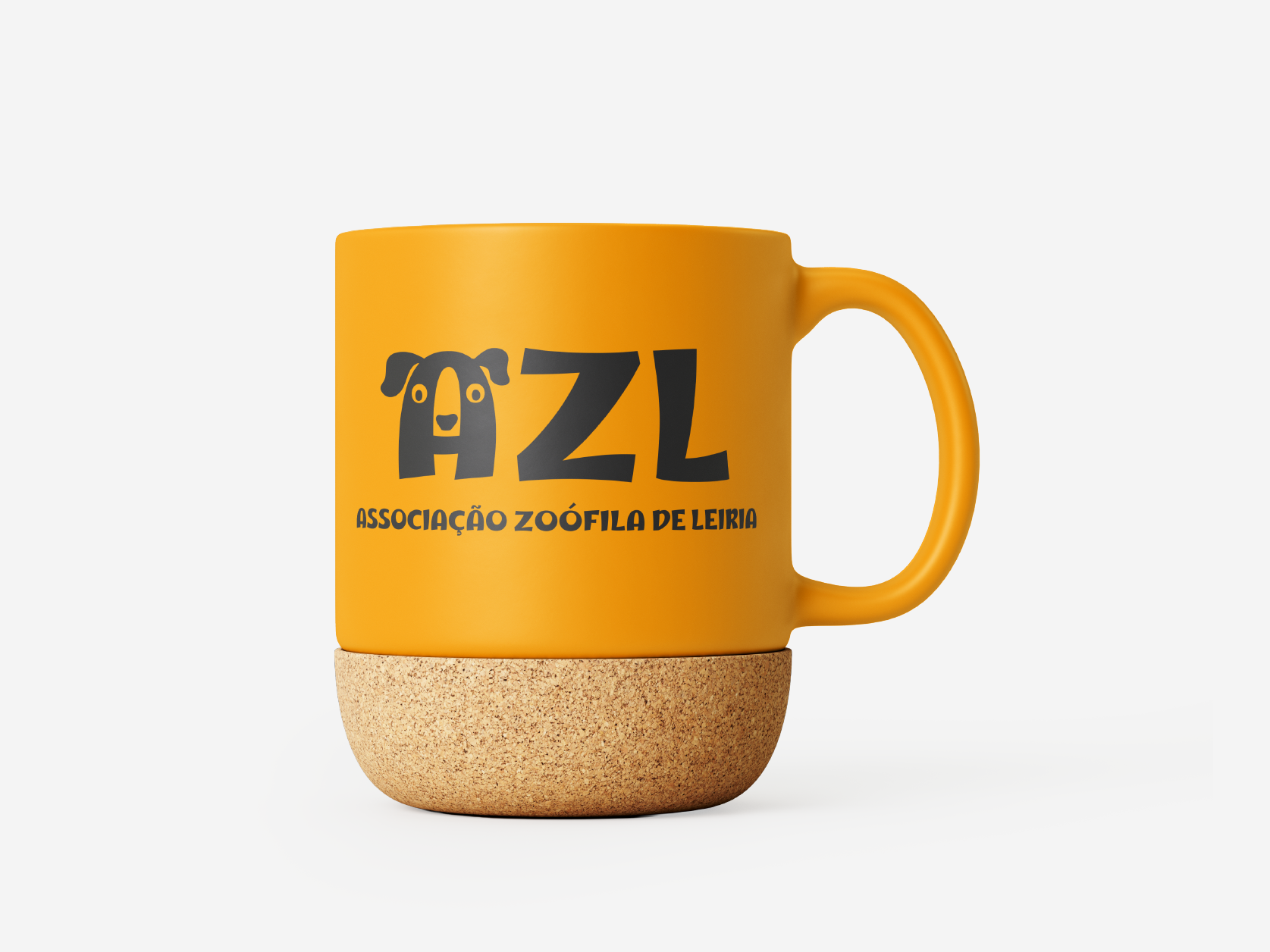AZL brand identity — ceramic mug with wordmark
