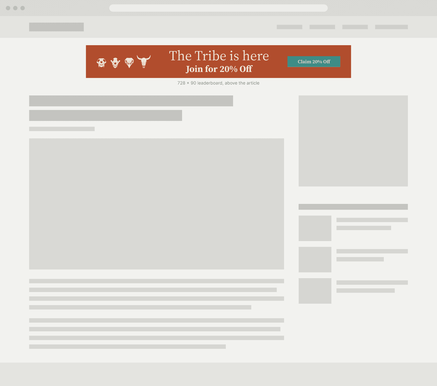 Tribus 728 × 90 leaderboard on a desktop article page.