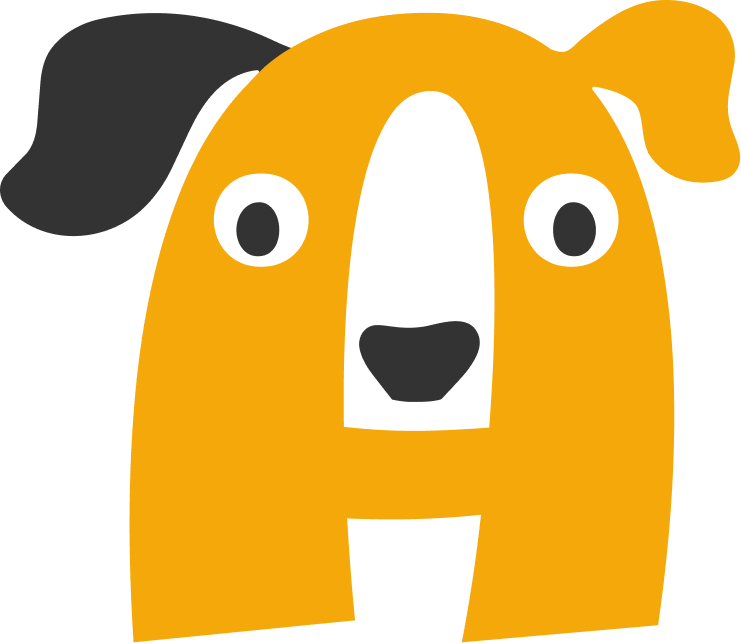 AZL logomark — the orange A as a dog's face with one dark, floppy ear