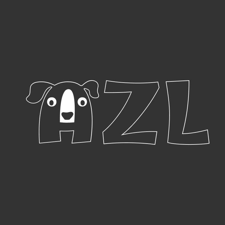 AZL logo as a white outline on off-black