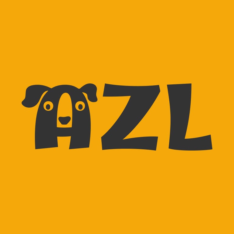 AZL logo in off-black on orange
